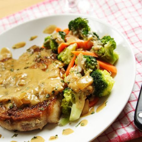 Creamy Onion Garlic Pork Chops & Potatoes